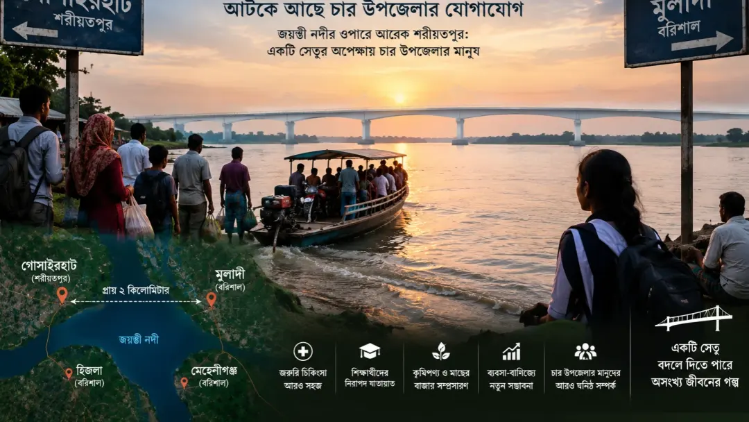 দুই কিলোমিটার নদী, আটকে আছে চার উপজেলার যোগাযোগ