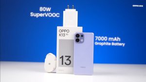 OPPO K13x 5G এর বাংলাদেশে বর্তমান মার্কেট প্রাইজ প্রায় ৪১,৩৮২ টাকা। OPPO K13x 5G একটি মিড-রেঞ্জ 5G স্মার্টফোন, যেখানে 6.43 ইঞ্চি 120Hz OLED ডিসপ্লে, শক্তিশালী MediaTek Dimensity 1300 প্রসেসর, দু’টি র‌্যার (64 MP + 8 MP + 2 MP) এবং 16 MP সেলফি ক্যামেরা, 8/12 GB RAM ও 256/512 GB স্টোরেজ, 5,500 mAh ব্যাটারি (80W ফাস্ট চার্জিং) ও ColorOS 14 (Android 14) সংমিশ্রণ করে ফোকাস রাখা হয়েছে মূল্য এবং পারফরম্যান্সের সুষম মিলনে।