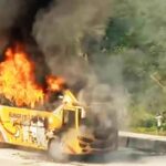 A fire broke out in a moving passenger bus in Bogra