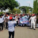 Banned Chhatra League protest procession wearing red cap in Chittagong