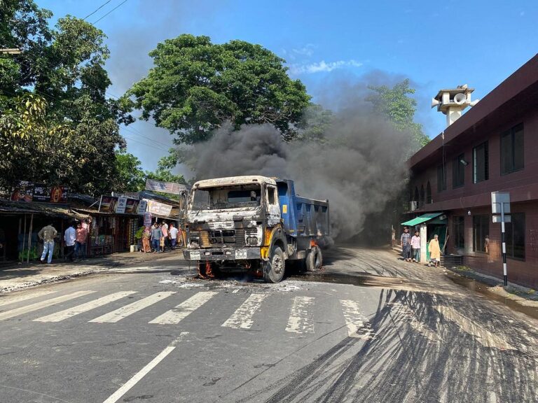 Shopkeeper killed in road accident in Rajshahi, crowd set fire to two dump trucks