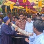 Welcoming the chief guest with Manakchu, decorated with various agricultural products
