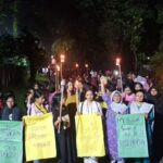 Demonstration of students with torches in protest of attempted rape of female students in Jahangirnagar
