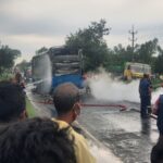 A bus collided with an oxygen lorry in Manikganj, burning the bus and passengers’ goods