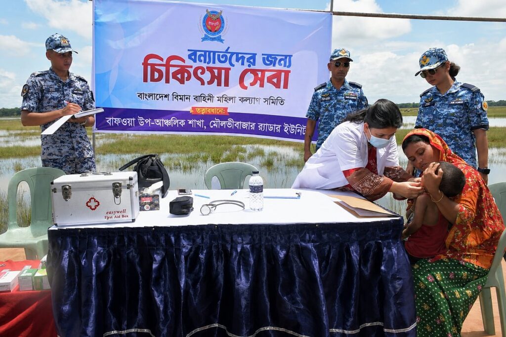 Bangladesh Air Force Women’s Welfare Association Provides Medical Aid and Relief to Flood-Hit Maulvibazar Residents