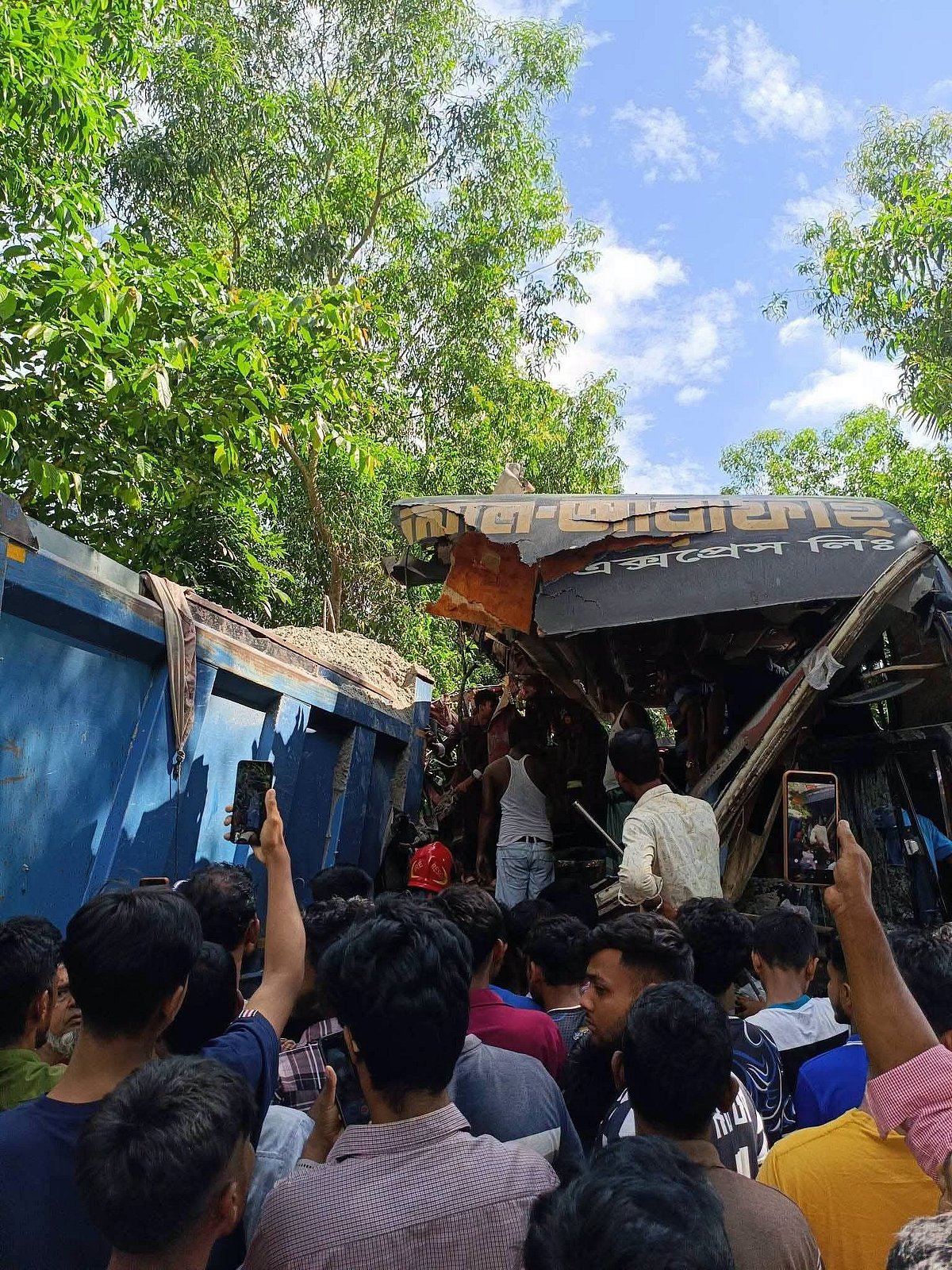 Three killed in head-on collision between bus and dump truck in Chandpur