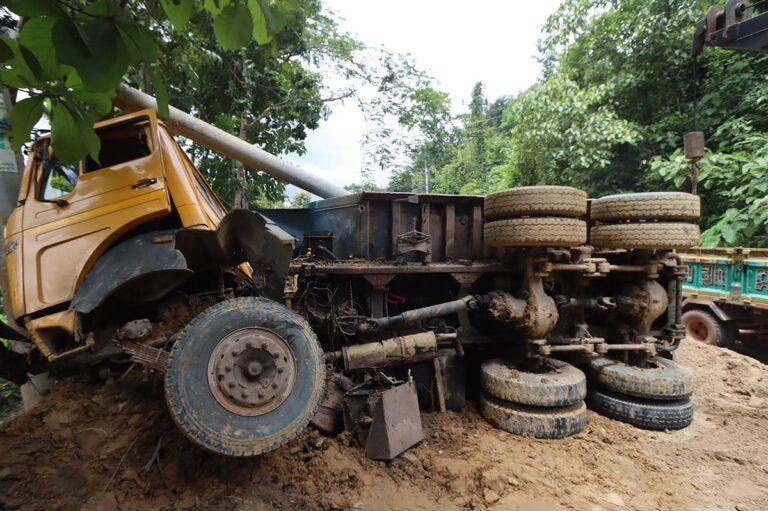 Sand-Laden Truck Accident in Bandarban Leaves Driver Dead and Assistant Injured