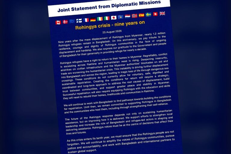 Western nations and EU demand safe conditions for Rohingya repatriation as crisis reaches nine-year mark
