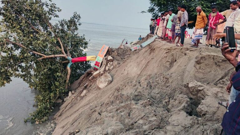 বগুড়ায় যমুনার ভয়াবহ ভাঙন, শহড়াবাড়ি বাঁধের ১০০ মিটার নদীগর্ভে বিলীন