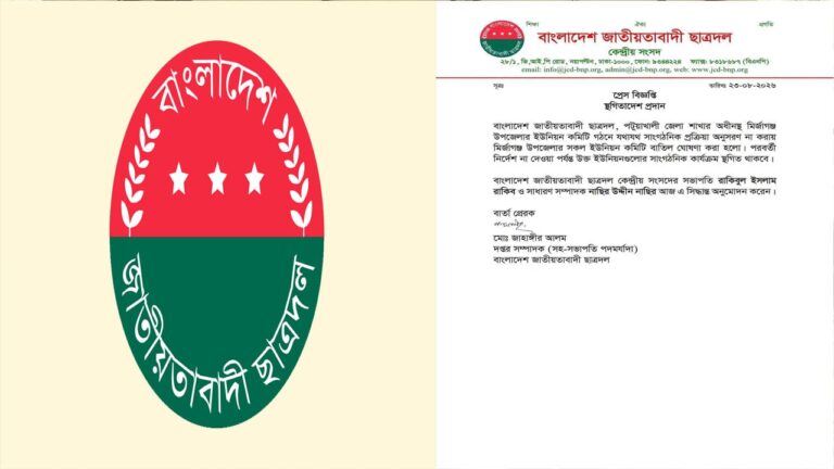 মির্জাগঞ্জে ছাত্রদলের সব ইউনিট কমিটি বাতিল ও সাংগঠনিক কার্যক্রম স্থগিত