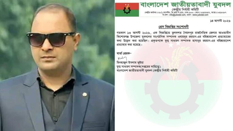 নীলফামারীতে বহিষ্কারাদেশ প্রত্যাহার করে স্বপদে ফিরলেন যুবদল নেতা হাসানুর রহমান