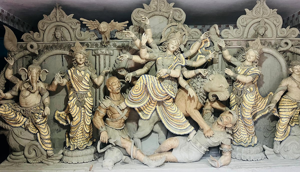 Satkhira artisans craft unique Durga idol using matchsticks and silk thread